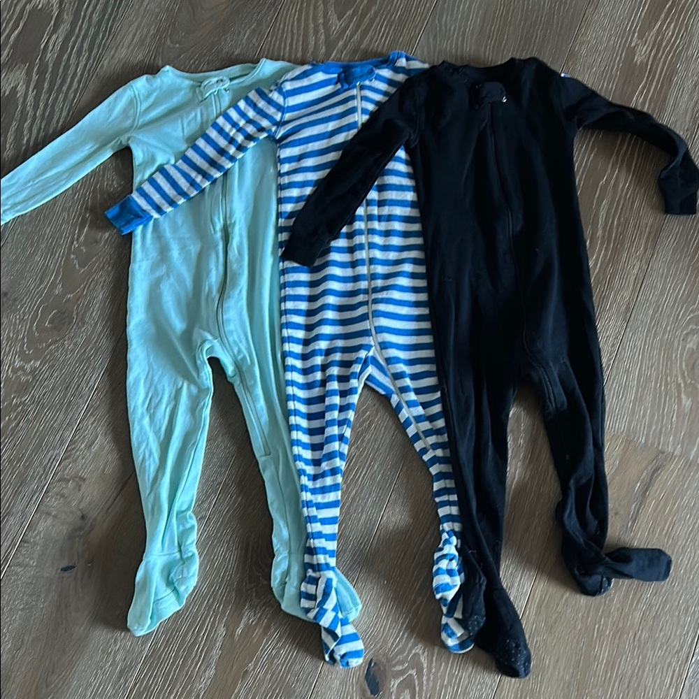 Primary Organic Cotton One Piece pajamas - Blue/white stripe, Black, and Green